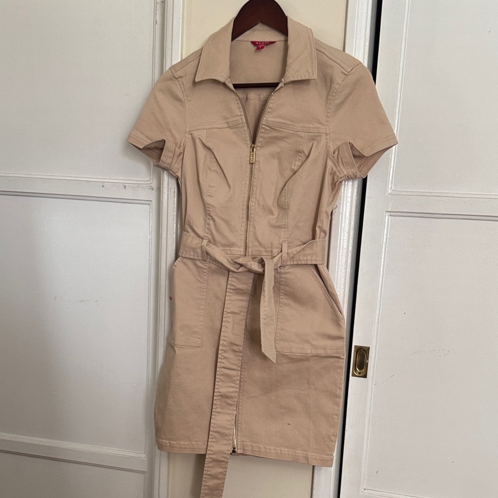 Guess Beige Short Sleeve Dress